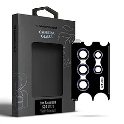 Захисне скло для камери Samsung Galaxy S24 Ultra 5G (SM-S928), Supreme BI, фіолетовий колір, з рамкою, глянцеве скло для захисту лінз, протиударне, прозоре, з клейовим шаром по контуру, не впливає на якість фото, ArmorStandart (ARM76605)