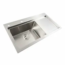 Кухонна мийка нержавійка 78x43 L Platinum Handmade (два отвори, круглий сифон 3,0/0,8), Нержавіюча сталь - мініатюра 5