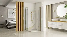 Душова кабіна Rea Hugo 90x90 brushed gold подвійна REA-K6609, Золотий, Універсальна, прозорий, золотий - мініатюра 3