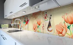Вініловий кухонний фартух Happy Pocket Дівчата Феї наклейка для кухні ПВХ квіти Люди Бежевий 60х200 см Z181454 - мініатюра 6