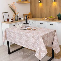 Скатертина ПЛАТКИ-ОПТ 1,1х1,5м бавовняна "Вензель" (бежевий)