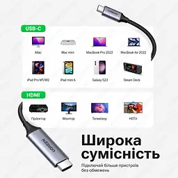 Універсальний кабель Type-C на HDMI UGREEN MM142 USB-C HDMI 1.5м 4K 60Hz Thunderbolt 3 type c to HDMI - мініатюра 5