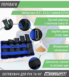 Обтяжувачі для ніг та рук EasyFit набірні чорно-сині 0,5-2,5 кг (пара) - мініатюра 4