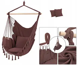 Підвісне крісло гамак бразильський Kinderkraft Boho 100 см + 2 подушки Burgundy - мініатюра 2