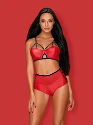 Комплект білизни Obsessive Leatheria S/M червоний - мініатюра 3