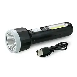 Ліхтар акумуляторний ручний 5 LED та 2W COB бічна панель зарядка USB світить до 6 годин 1200mAh ліхтарик Tiross TS-1856 чорний