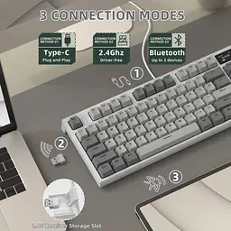 Клавіатура бездротова K86, Retro Grey, Bluetooth 5.0 / 2.4GHz USB / Type-C, механічна ( Attack Shark teh0028302 - мініатюра 4