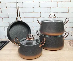 Набір каструль O.M.S. Collection 3041 з гранітно-мармуровим покриттям Мідний (Туреччина) - мініатюра 2