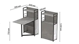 Стіл книжка з етажеркою Практик 1 Ferrum-decor 1200x640x990 Чорний метал ДСП Бетон 16 мм (FRD-104617) - мініатюра 3