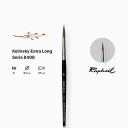 Пензель колонок круглий Raphael Kolinsky Extra Long, №8, з подовженим кінчиком, коротка ручка - мініатюра 2