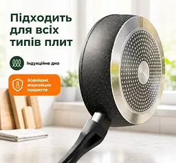Сковорідка з кришкою Edenberg, сковорода з мармуровим покриттям 24 см, для індукційної плити, пательня, антипригарна сковорода - мініатюра 4