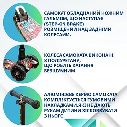 Дитячий самокат триколісний. Макси.Регулюється висота ручки, колеса світяться повертаються. Для дітей від 2 до 10 років (Hero-Maxi-2) - мініатюра 4