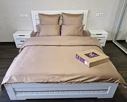 Постільна білизна LARA сатин LUX однотонна євро з простирадлом на резинці 160х200х25 d13256e160 COFFEE 4 наволочки у комплекті - мініатюра 4