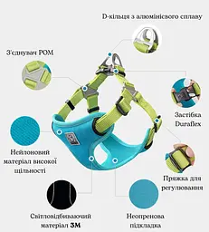 Шлейка для собак Truelove TLH5951 світловідбивна з м'якою підкладкою, регульована Блакитний, M - мініатюра 4