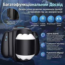 Автоматичний мастурбатор HANDYCUM з тримачем для телефону 9 режимів 3 швидкості TPE Чорний - мініатюра 5