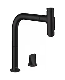 Змішувач Hansgrohe Metris Select 200 кухонний з витяжним виливом 2Jet на 2 отвори Sbox Matt Black 73818670 Чорний матовий