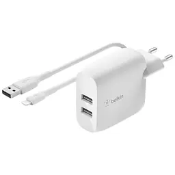Зарядний пристрій Belkin мережевий Boost Up Charge Dual USB-A Wall Charger 24W + Lightning White (WCD001VF1MWH)