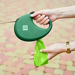 Повідець-рулетка для собак Waudog R-leash з контейнером для пакетів, світловідбивна стрічка, М до 20 кг, 5 м зелений - мініатюра 9