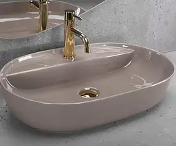 Умивальник Rea Aura накладний 61x41 см beige shiny REA-U6381 - мініатюра 4