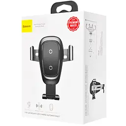 Тримач в машину з бездротовим ЗП Baseus Metal Gravity Car Mount (Air Outlet Version) 1.7A QC3.0 сірий (17217) - мініатюра 2