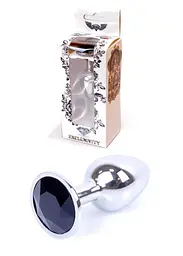 Металева анальна пробка з кристалом Boss Jewellery 7 см (чорний)