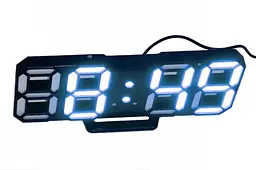 Настільний LED годинник електронний з будильником термометром від USB Caixing CX-2218 чорний корпус синє підсвічування - мініатюра 1