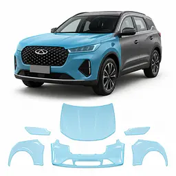 Антигравійна захисна бронеплівка за лекалами для Chery Tiggo 7 Pro Max (PHEV) I 2024- передня частина авто (капот бампер крила))