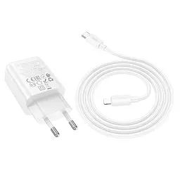 МЗП Hoco N63 Gentle PD30W+QC3.0 (1USB-A/1C) + кабель Type-C to Lightning White - мініатюра 2