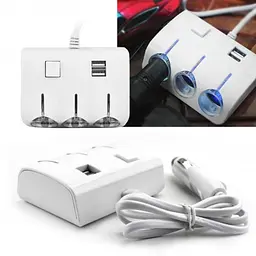 Автомобільний розгалужувач трійник UKC 1506A + 2 USB 120 W Білий - мініатюра 3