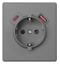 Розетка Videx Nota одинарна із заземленням USB-A+C 20W сірий графіт (VF-NT-SK1GUC-GR) - мініатюра 2