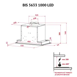 Витяжка повновбудована PERFELLI BIS 5633 I 1000 LED - мініатюра 10
