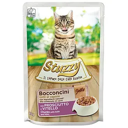 Вологий корм Stuzzy Cat Ham and Veal шинка телятина в желе консерви для котів, пауч 85г