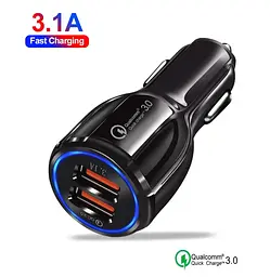 Автомобільний зарядний адаптер SY681, 2 порти USB, швидка зарядка QC3.0, струм 3.1А, з підсвіткою, чорний - мініатюра 2
