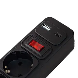 Мережевий фільтр GTL EU06K, 6 розеток, 5 м, Black, 1xType-C / 1xUSB (2.1A), 10А, до 2.3 кВт, виключатель, заземление, 3x0.75 мм² (GTL-XH-EU06K-5B) - мініатюра 2