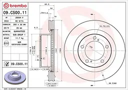 Диск тормозной вентилируемый Toyota Tundra, Land Cruiser 200 06-25г Brembo ( 09.C500.11 )
