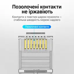 Модульный сетевой штекер RJ45 Vention 100 штекеров с отверстием для провода диаметром 1,1 мм для кабеля Cat.6 FTP под провод 23–26 AWG для одножильного и многожильного провода прозрачный (IDCR0-100) - миниатюра 6
