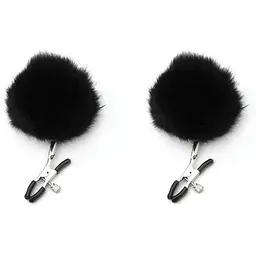 Ультрачутливі затискачі для сосків з хутром Pom Pom Nipple Clamps Чорний K0521-1