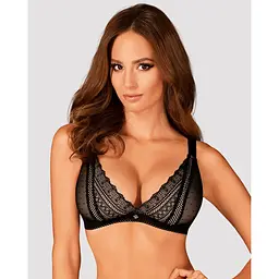 Мереживний бюстгальтер із трикутною чашкою Obsessive Estiqua bra XS/S, чорний, широкі лямки - мініатюра 3