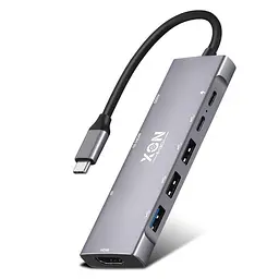 USB-хаб XON SmartHub 9 в 1 (HDMI, 3.5 Audio, SD/TF, 2xType-C, 3xUSB3.0) Сірий (UHCHP095300G 5245)
