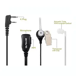Провідна гарнітура з кнопкою PPМ Retevis EAK001 для рацій Retevis, Kenwood, Baofeng та інших (100917) - мініатюра 2