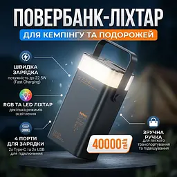 Зовнішній акумулятор REMAX RPP-596 40000 mAh PD20W+QC3.0 22.5W зі швидким заряджанням повербанк RGB ліхтар  - мініатюра 2