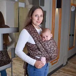 Слінг - шарф для дітей від народження жакардовий Розмір 5 (4,2 метри) шоколадний Feathers - мініатюра 5