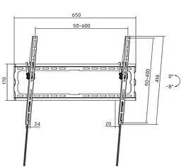 Кронштейн для ТВ AGN AGN80-460T з нахилом/37"-80"/45 кг/max.VESA 600x400/Чорний - мініатюра 7