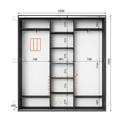 Шафа-купе Idea серія 2 220 x 45 x 240 см Антрацит Дзеркало - мініатюра 2