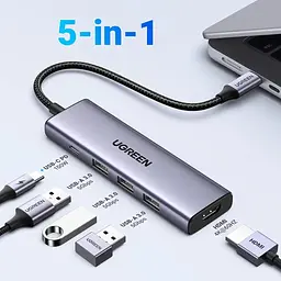 Usb-хаб Ugreen CM511 Usb-C To HDMI+3xUsb 3.0 A+PD Power Converter - мініатюра 2