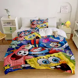 Постільна білизна SpongeBob №2 комплект 3D мікросатин полуторний наволочки 70×70 см