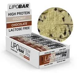Протеїнові Батончики без Цукру Lipobar - 20x50г Кокос з Шоколадними Кріспсами