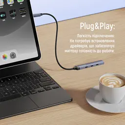 Концентратор ColorWay USB-C 4-in-1 USB-C2.0х3/USB3.0 (CW-HUB07) - мініатюра 10