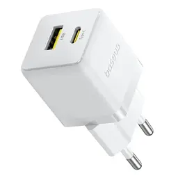 МЗП Baseus Palm Fast Charger Type-C+USB 30W с Cable Type-C to Type-C 60W 20V/3A 1m P1011160A213-01 White - мініатюра 7