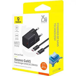 Мережевий зарядний пристрій Baseus GaN5 Mini Fast Charger USB-C 25W + Cable USB-C to USB-C 100W 1m Black (P10110909113-01) [168082] - мініатюра 3